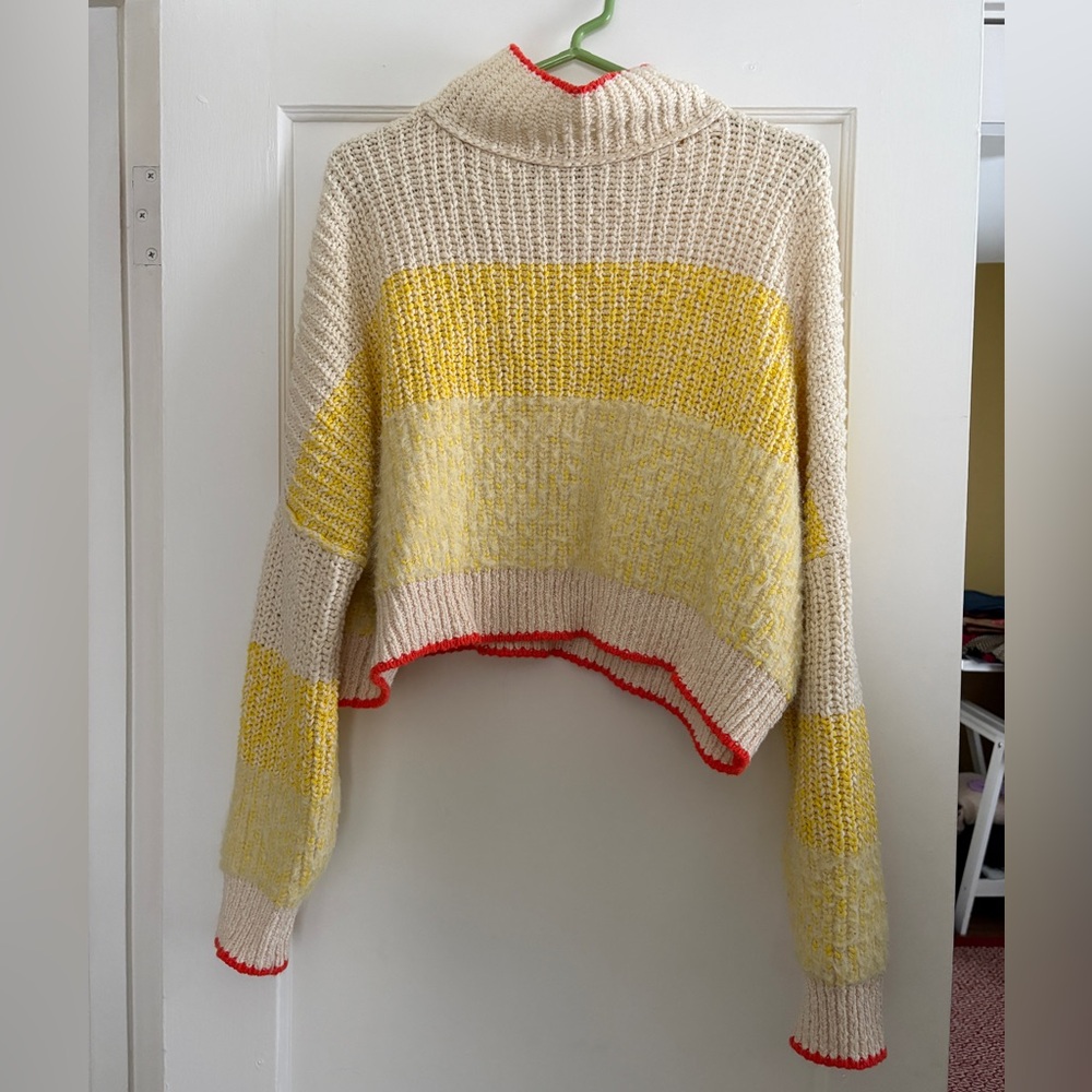 Free People Sunbrite Yellow and White Sweater - Small